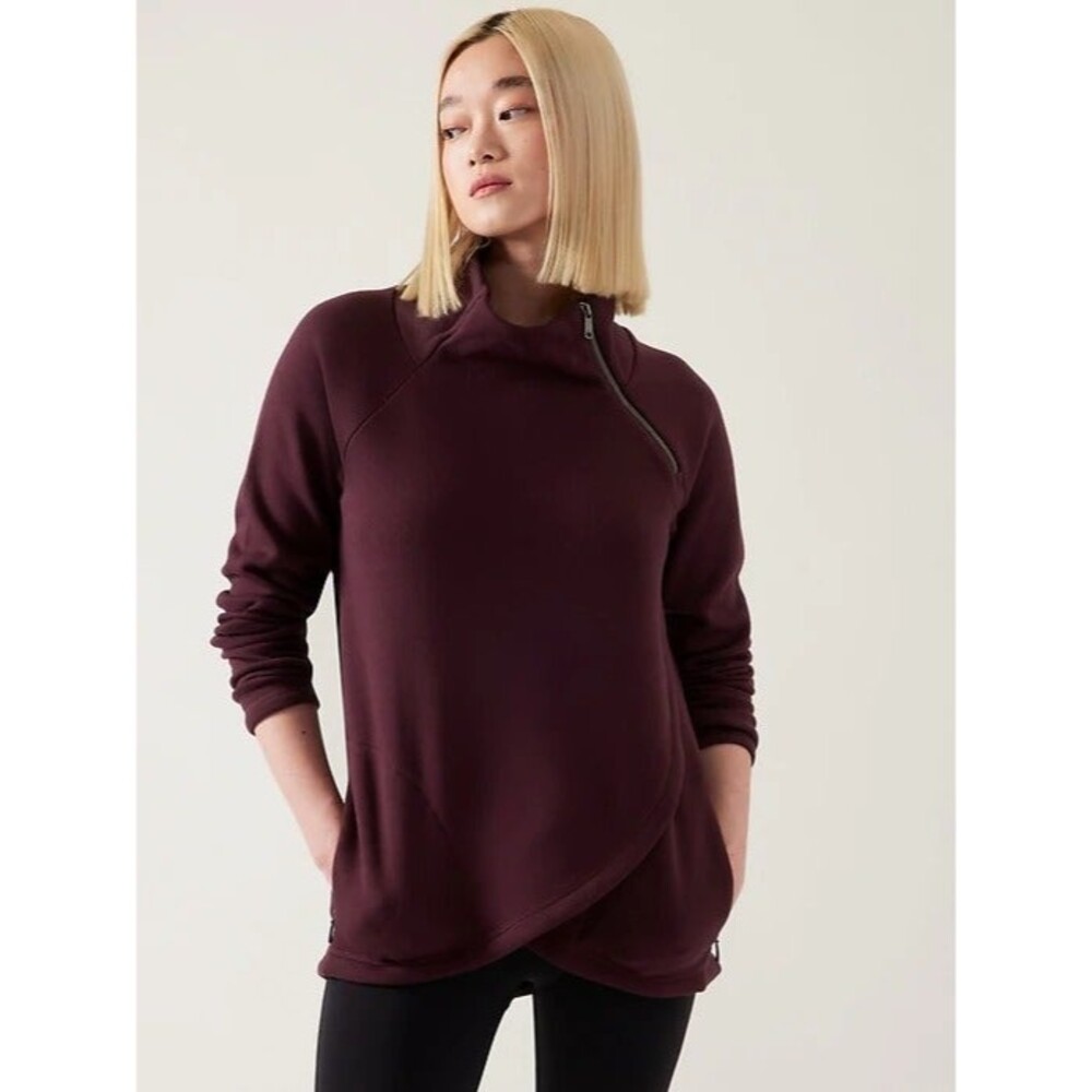 Athleta Sweatshirt‎ Women Sz M Pink Cozy Karma Asym Side Neck Zipper Pullover